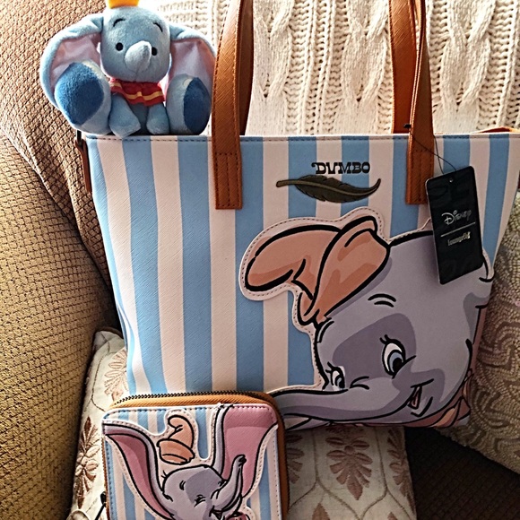 Loungefly Handbags - Disney Loungefly Dumbo Tote, Wallet & Plushie